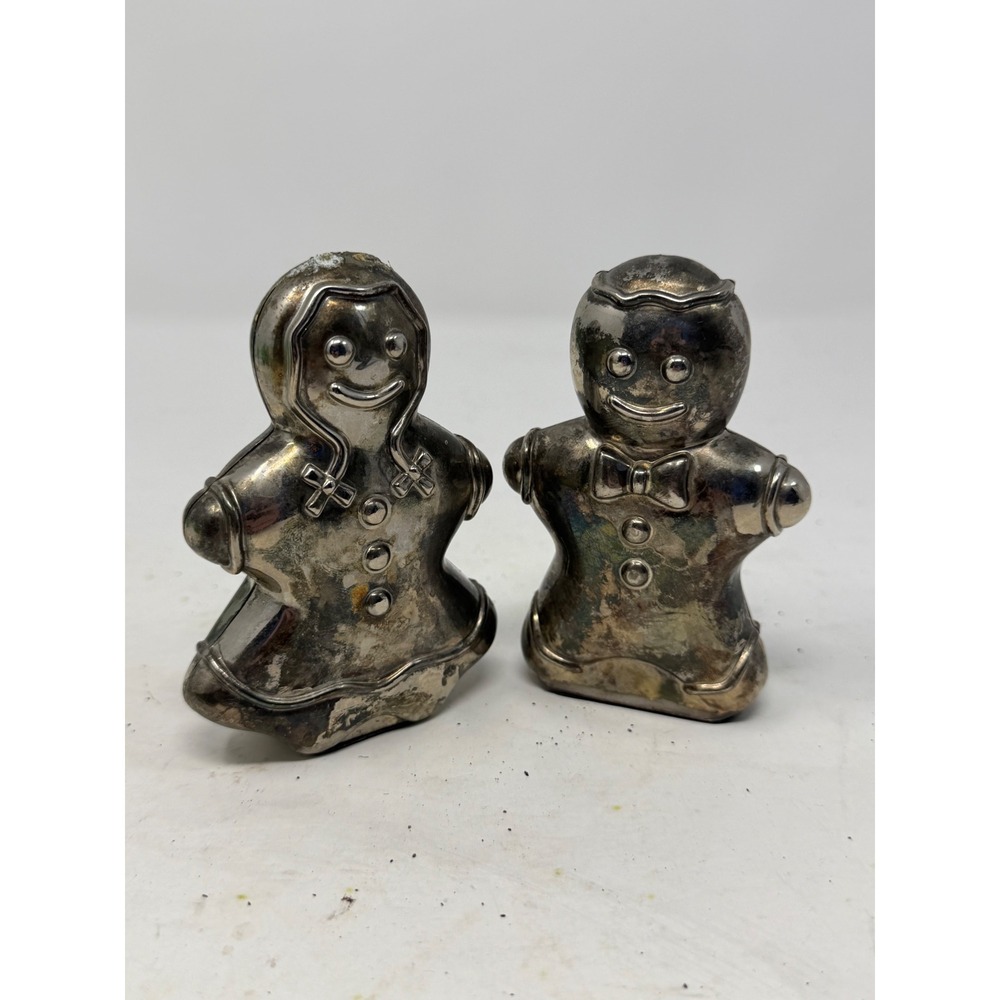 Vintage Godinger Silver Plated Gingerbread Man and Woman Salt and Pepper Shakers